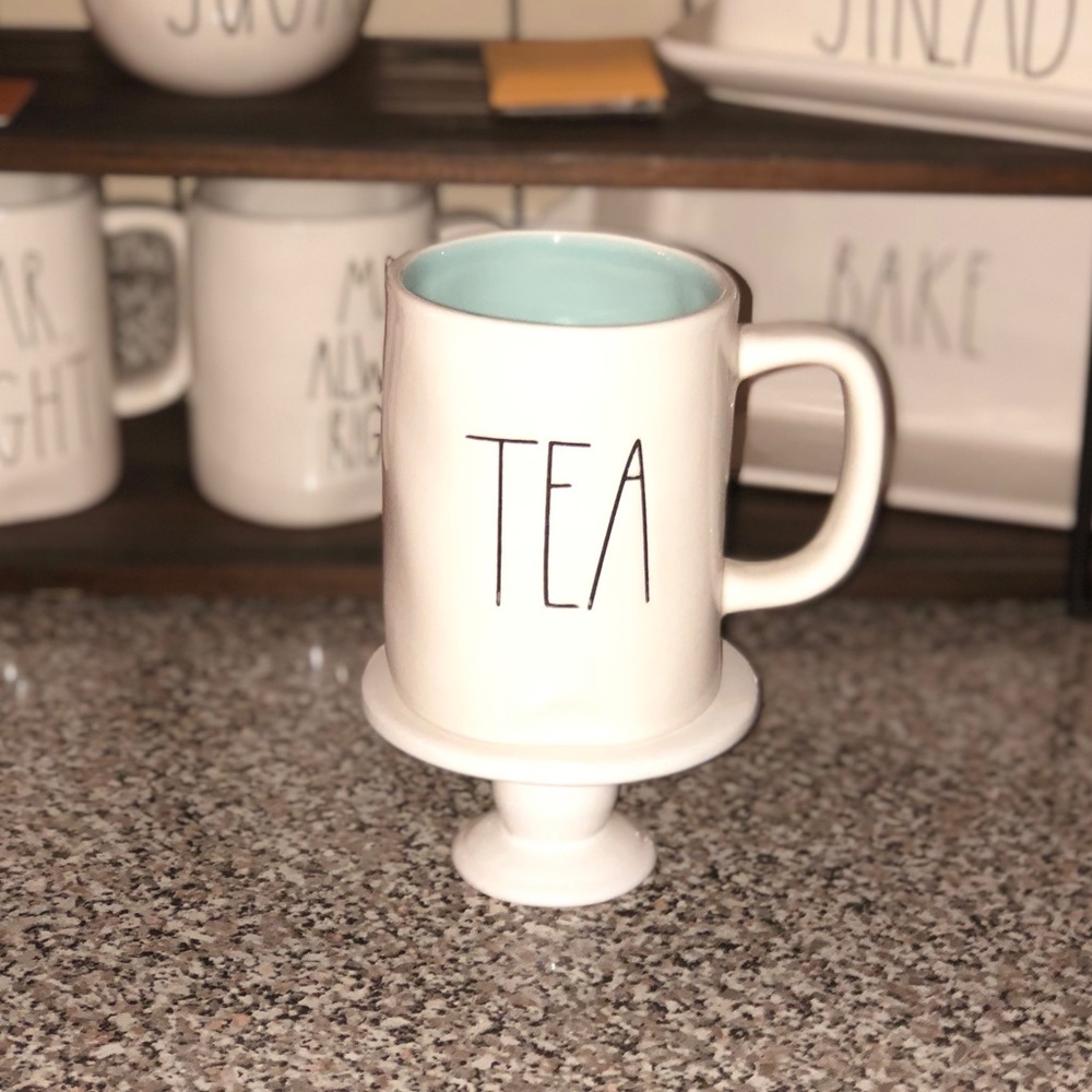 Rae Dunn “TEA” mug with blue inside